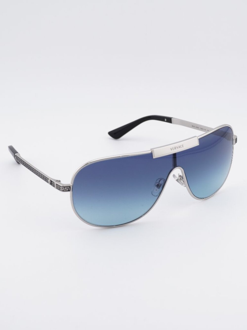 Versace VE2293 100019 Shield Sunglasses - Silver Shield Frame, Blue Lenses